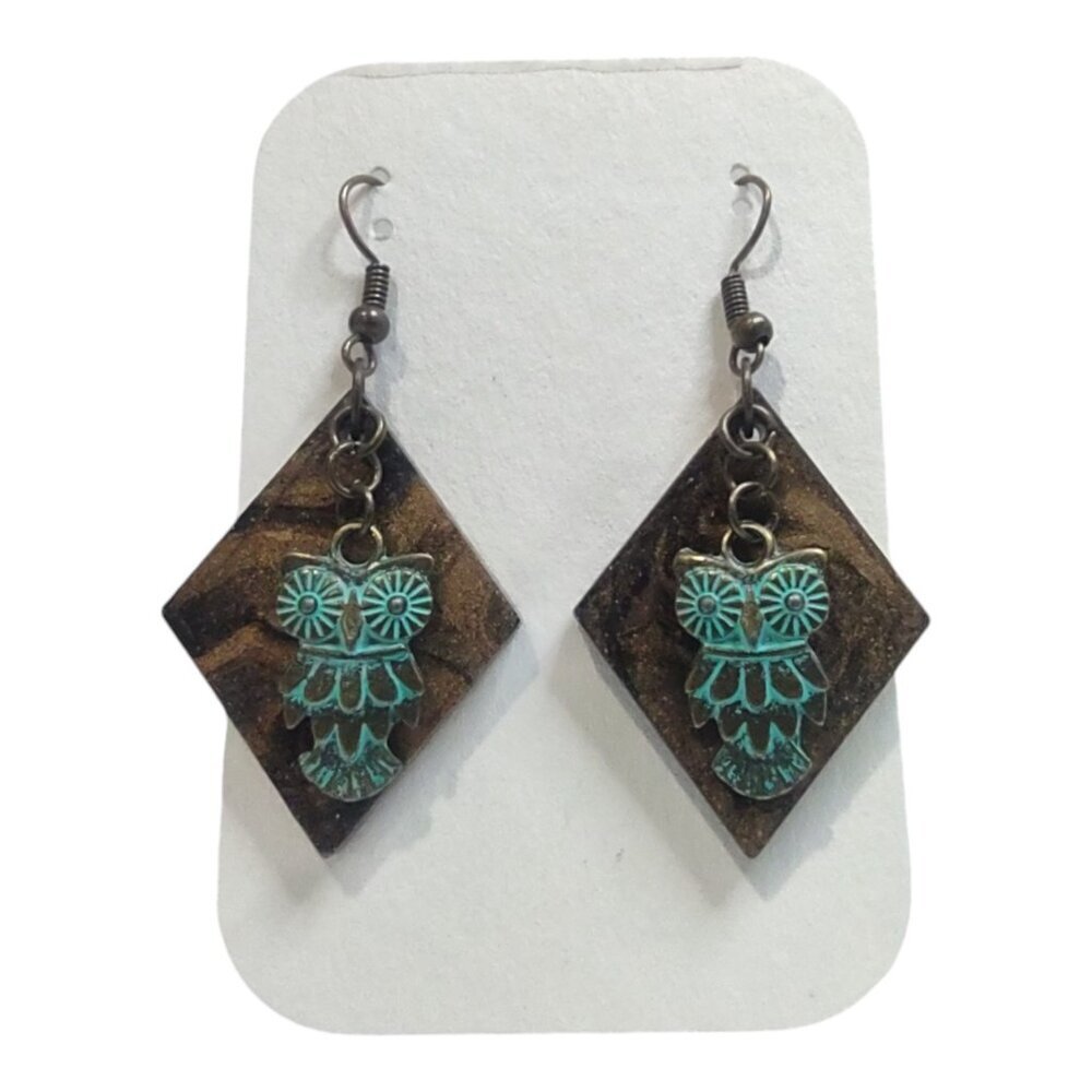 Diamond Earrings with Owl Charms